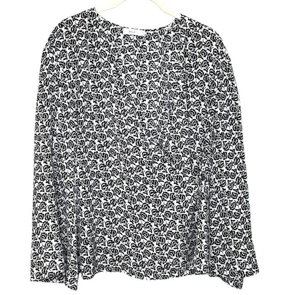 A.L.C Blouse Top Size 4 Eggshell Black Antique Floral Print Silk Wrap - Picture 1 of 9
